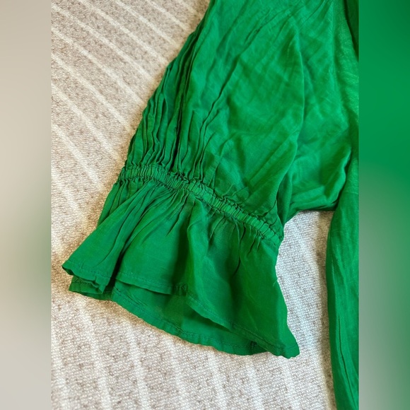 Velvet by Graham & Spencer Green Ruffled 3/4 Sleeve Blouse Top M Bohemian Boho - Picture 10 of 12